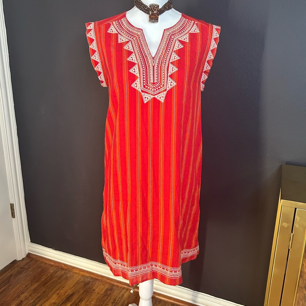 THML Red and White Embroidered Dress